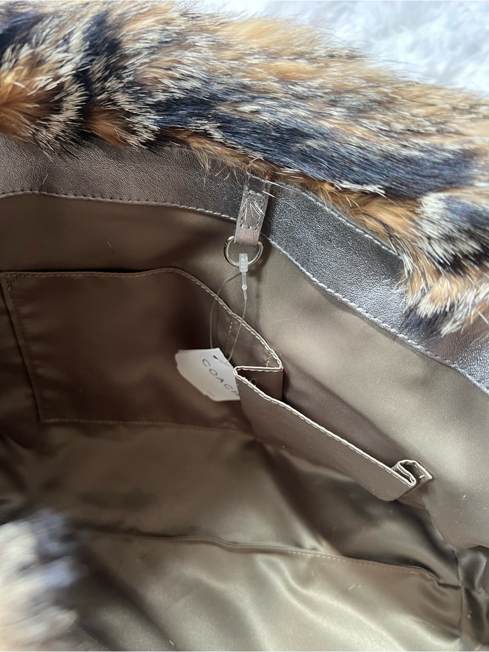NWT Coach Limited Edition Suede Fox Fur Beaded Tote Bag Purse - Picture 9 of 10